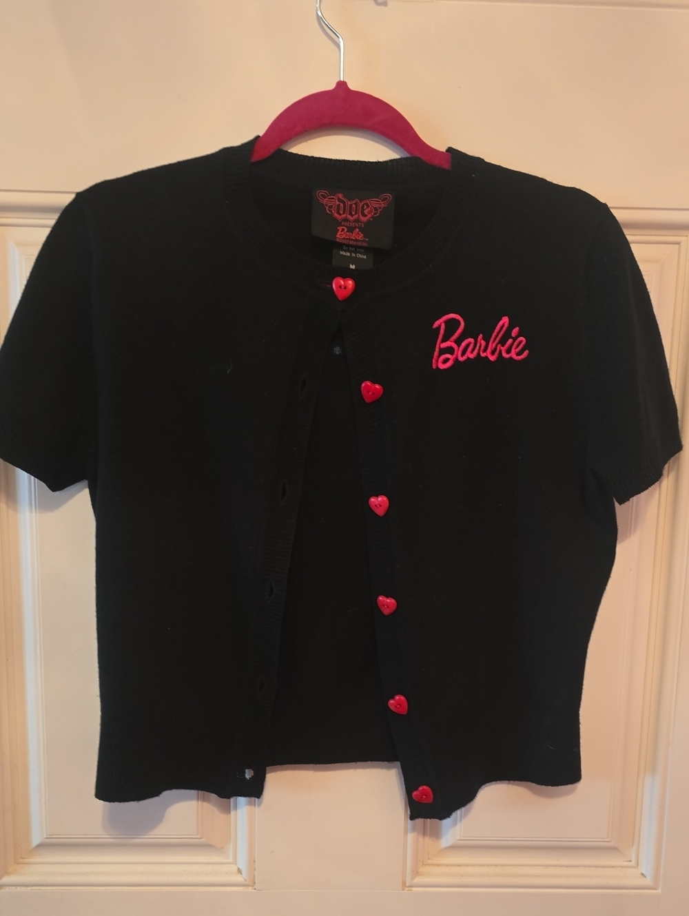 Barbie Short Sleeve Sweater. Pink & Black